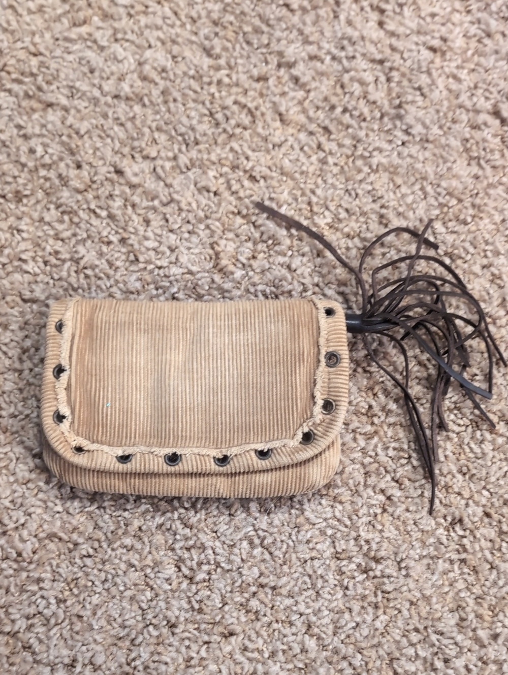 American Eagle Outfitters Tan Corduroy Fringe Wristlet Clutch